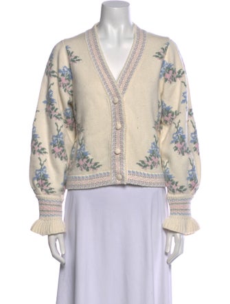 LoveShackFancy Floral Print V-Neck Sweater