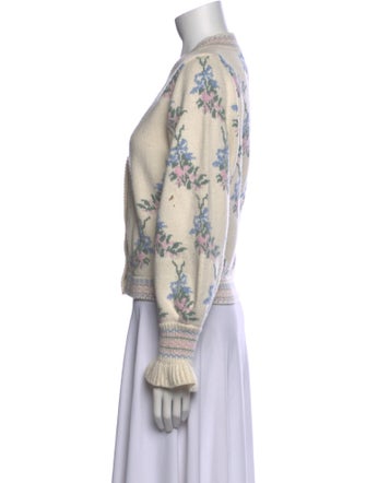 LoveShackFancy Floral Print V-Neck Sweater