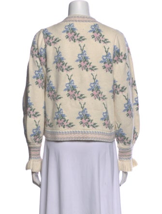 LoveShackFancy Floral Print V-Neck Sweater