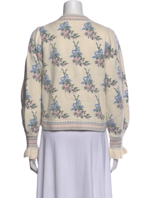 LoveShackFancy Floral Print V-Neck Sweater