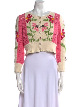LoveShackFancy Floral Print Scoop Neck Sweater