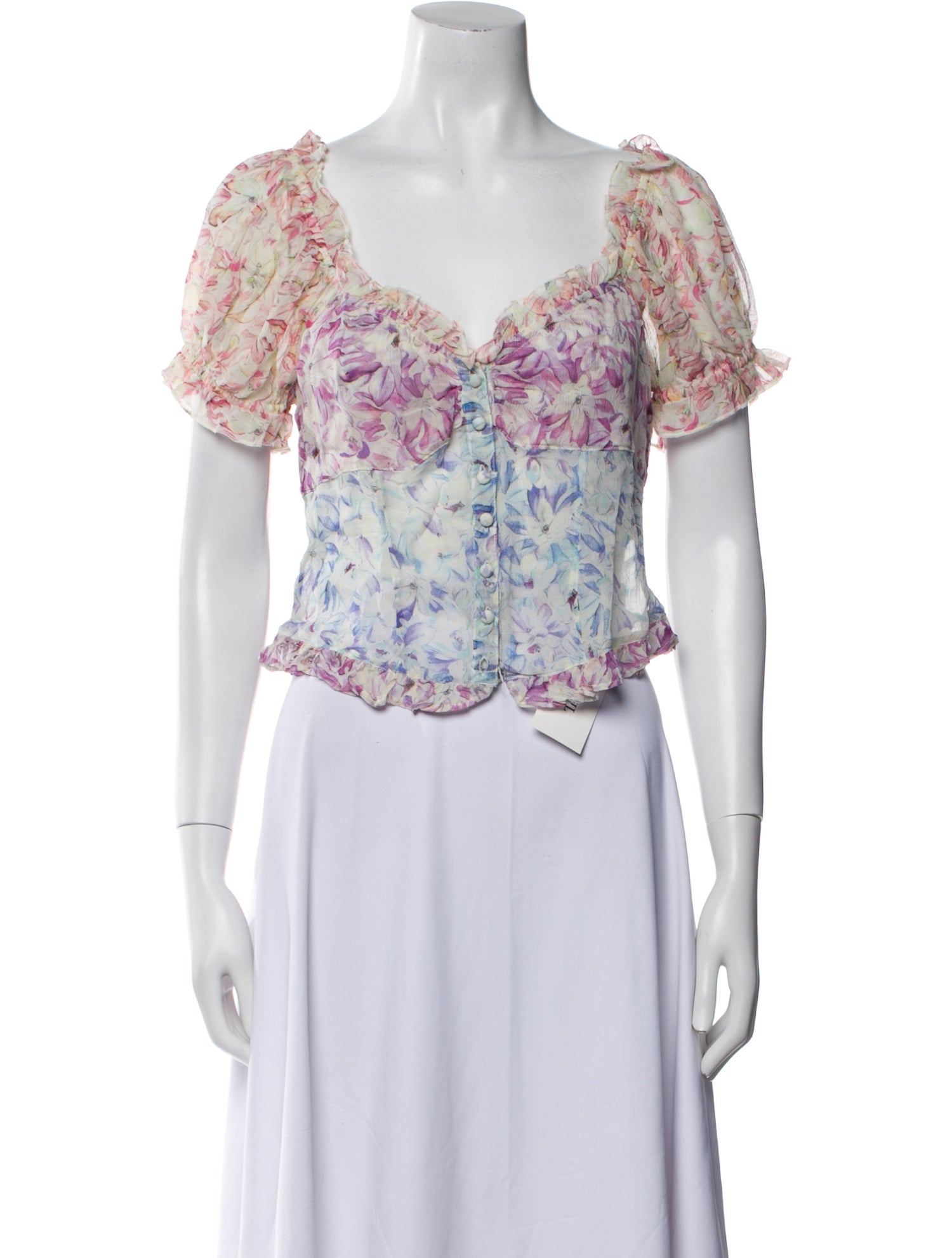 LoveShackFancy Silk Floral Print Crop Top