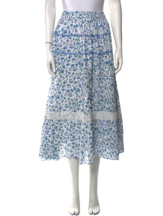 LoveShackFancy Floral Print Midi Length Skirt