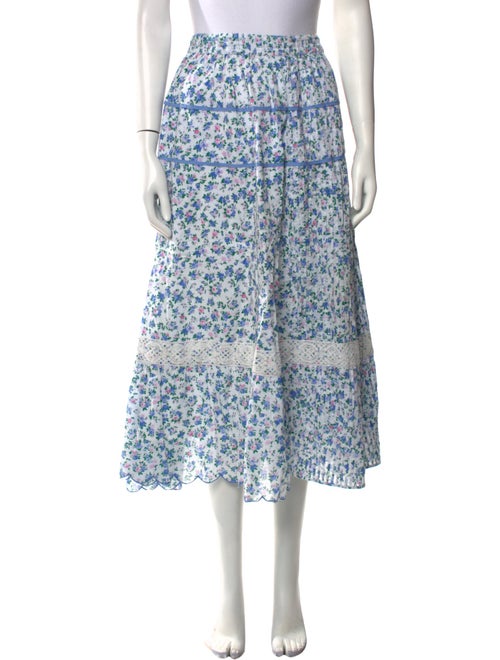 LoveShackFancy Floral Print Midi Length Skirt