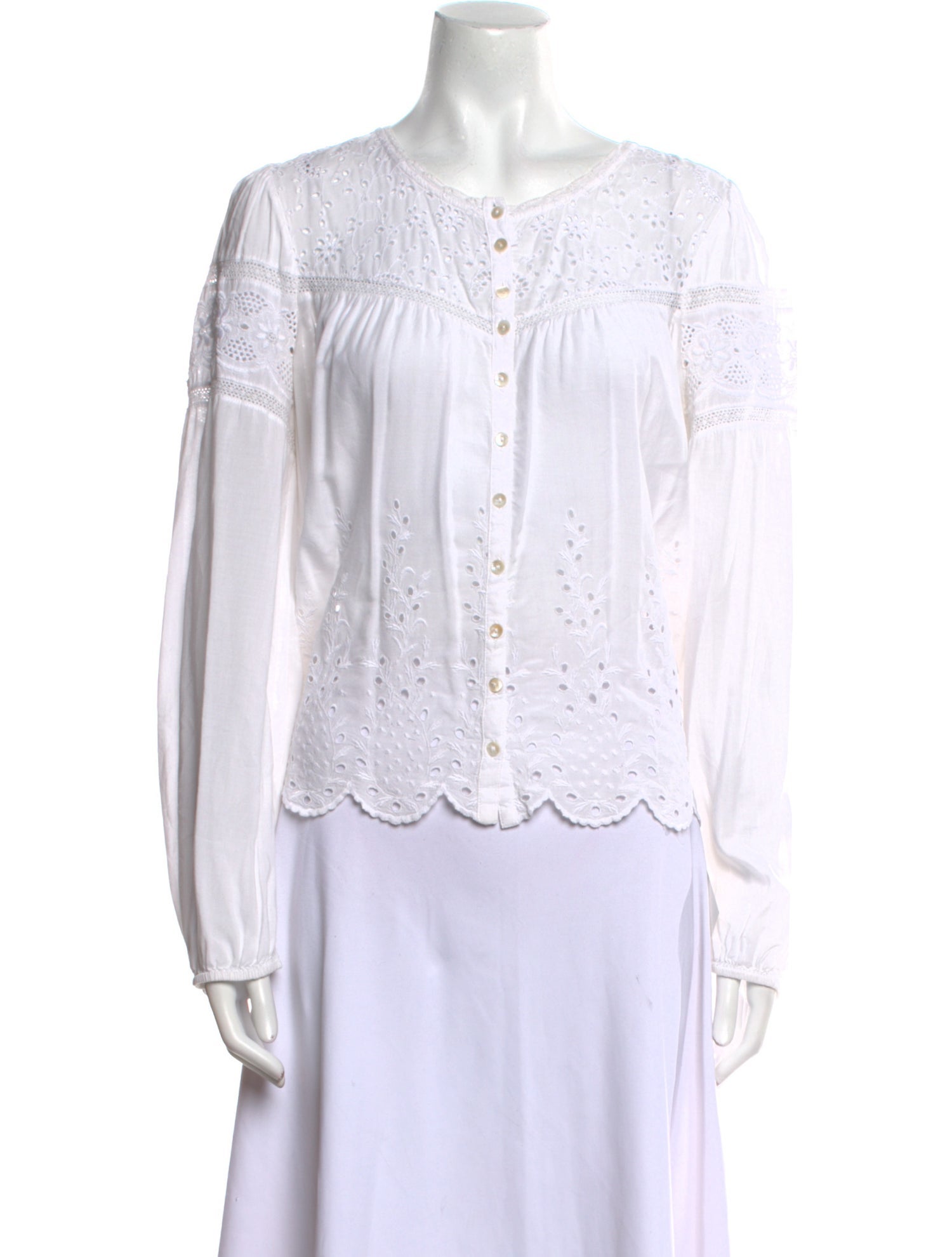 LoveShackFancy Crew Neck Long Sleeve Blouse