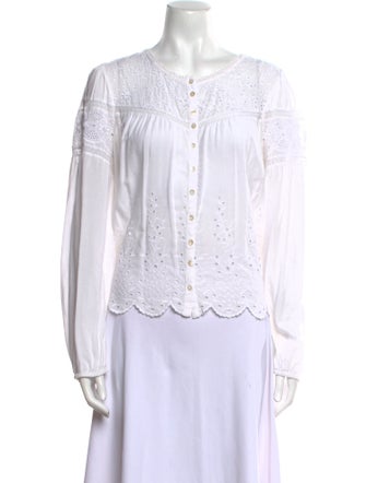 LoveShackFancy Crew Neck Long Sleeve Blouse