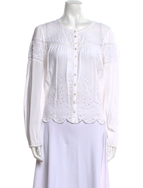 LoveShackFancy Crew Neck Long Sleeve Blouse