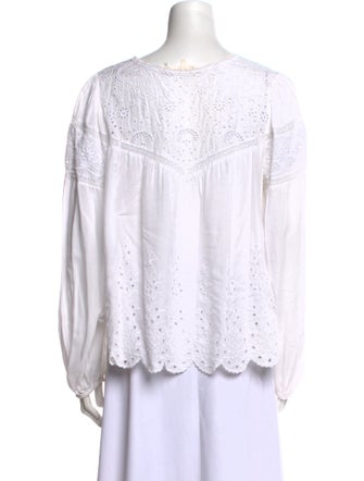 LoveShackFancy Crew Neck Long Sleeve Blouse