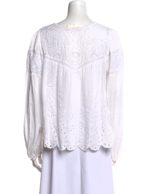 LoveShackFancy Crew Neck Long Sleeve Blouse