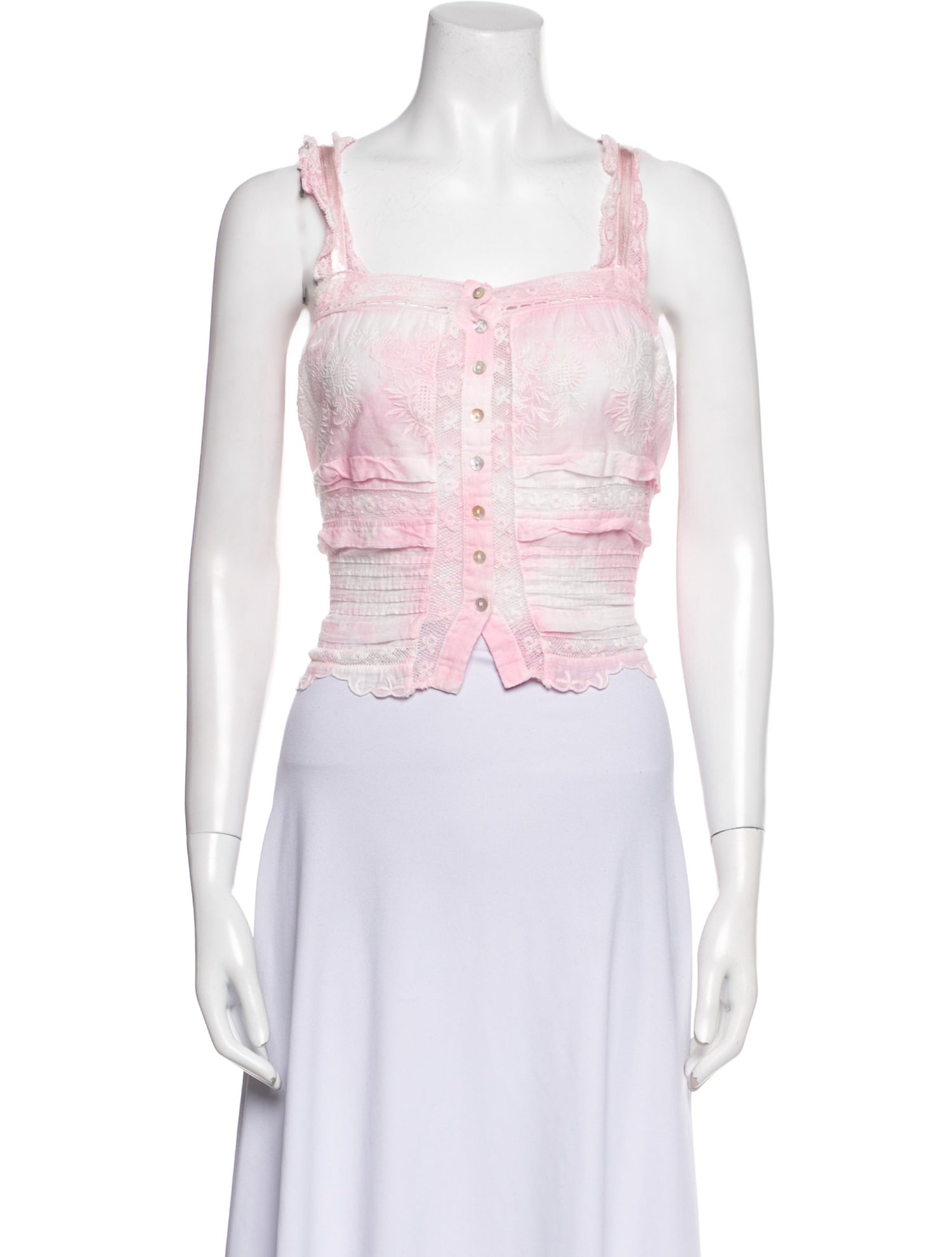 LoveShackFancy Square Neckline Sleeveless Crop Top