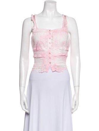 LoveShackFancy Square Neckline Sleeveless Crop Top