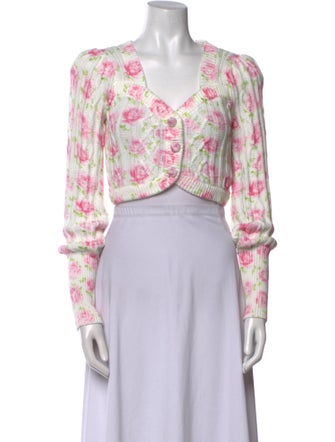 LoveShackFancy Floral Print V-Neck Sweater