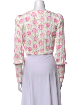 LoveShackFancy Floral Print V-Neck Sweater