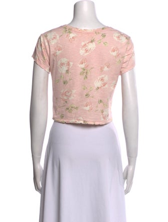 LoveShackFancy Floral Print Crew Neck Crop Top