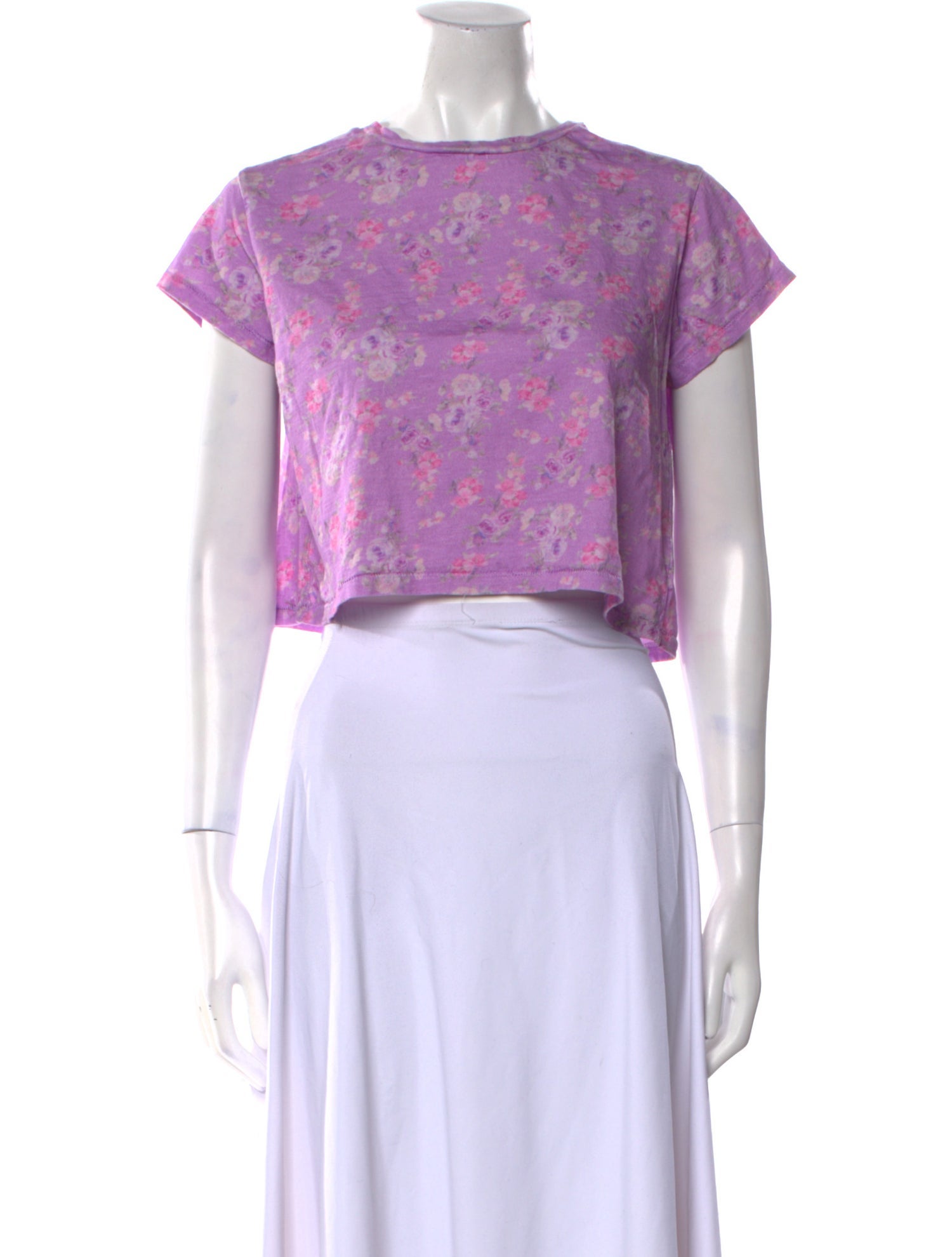 LoveShackFancy Floral Print Crew Neck Crop Top