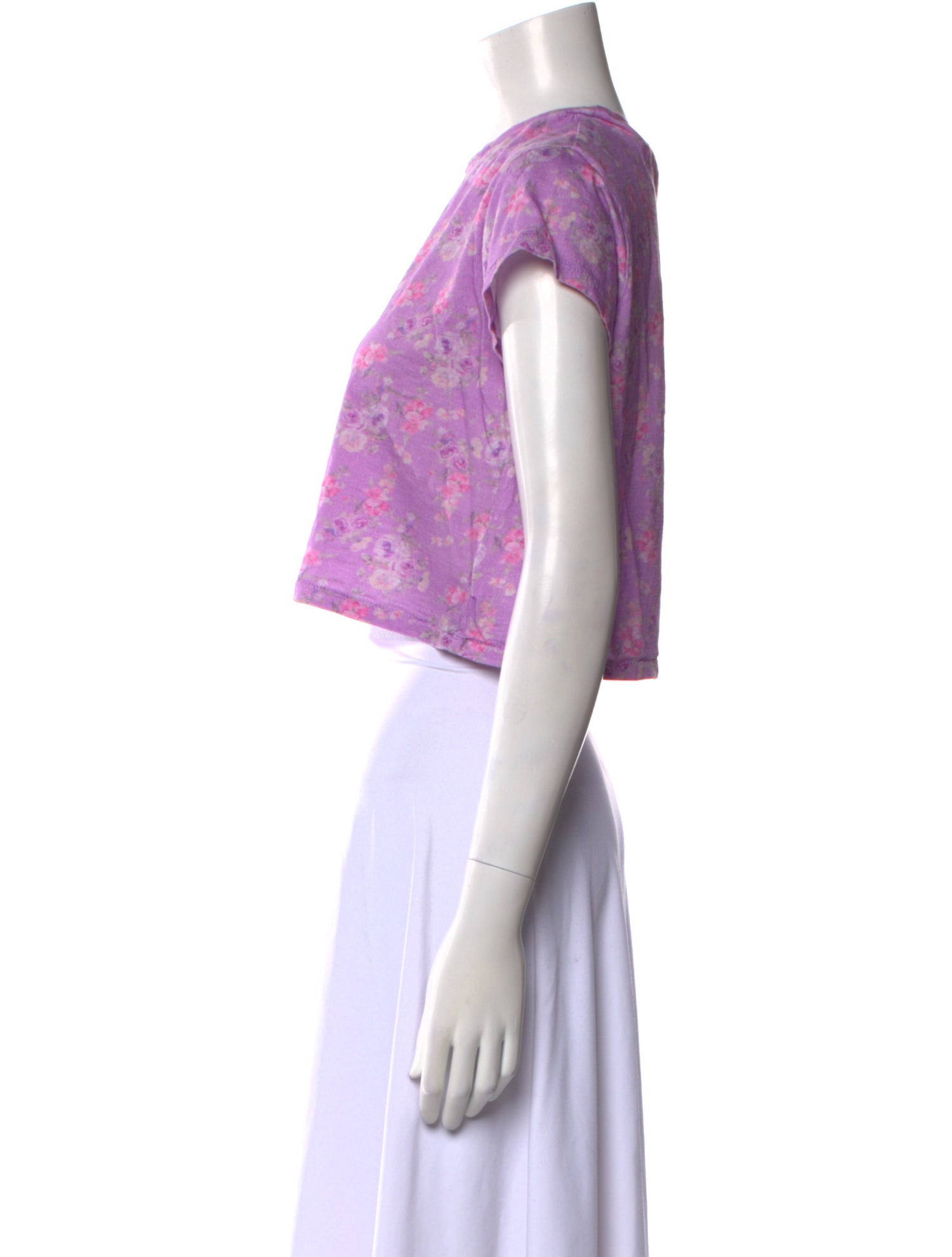 LoveShackFancy Floral Print Crew Neck Crop Top