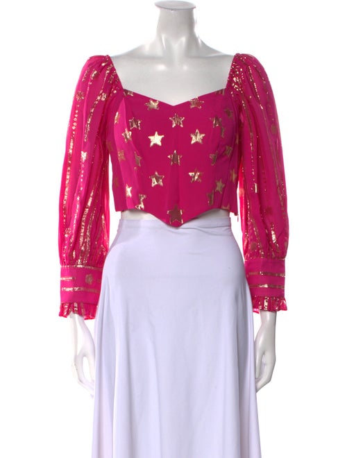 LoveShackFancy Floral Print Square Neckline Crop Top