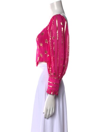 LoveShackFancy Floral Print Square Neckline Crop Top