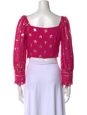 LoveShackFancy Floral Print Square Neckline Crop Top