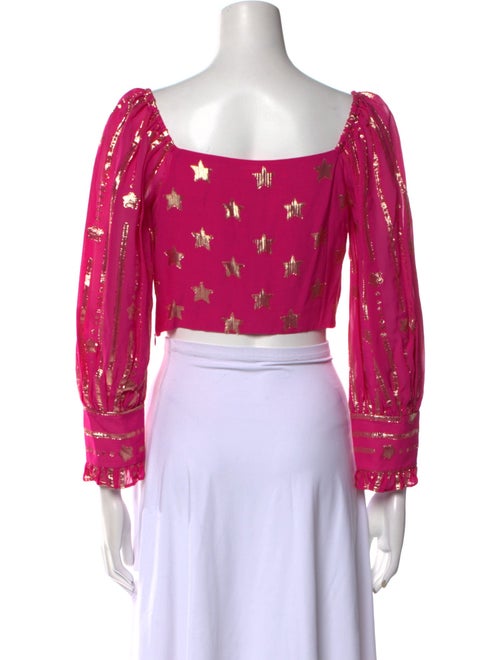 LoveShackFancy Floral Print Square Neckline Crop Top