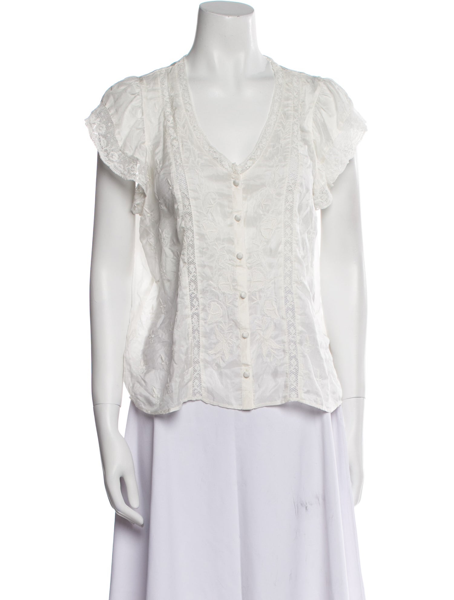 LoveShackFancy Silk V-Neck Blouse