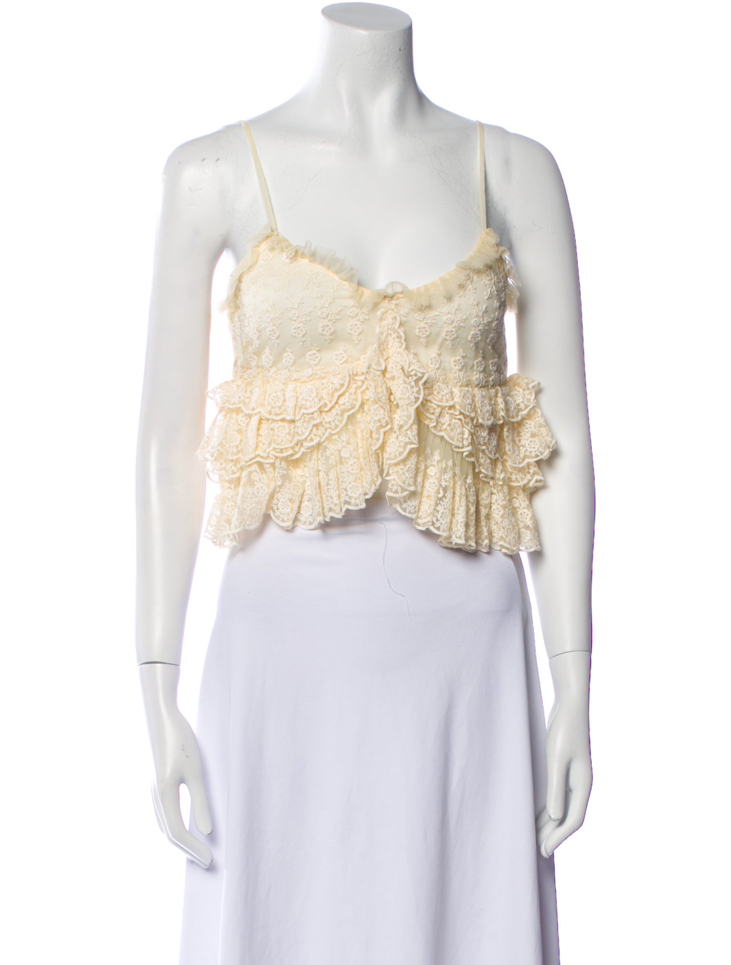 LoveShackFancy Square Neckline Sleeveless Crop Top