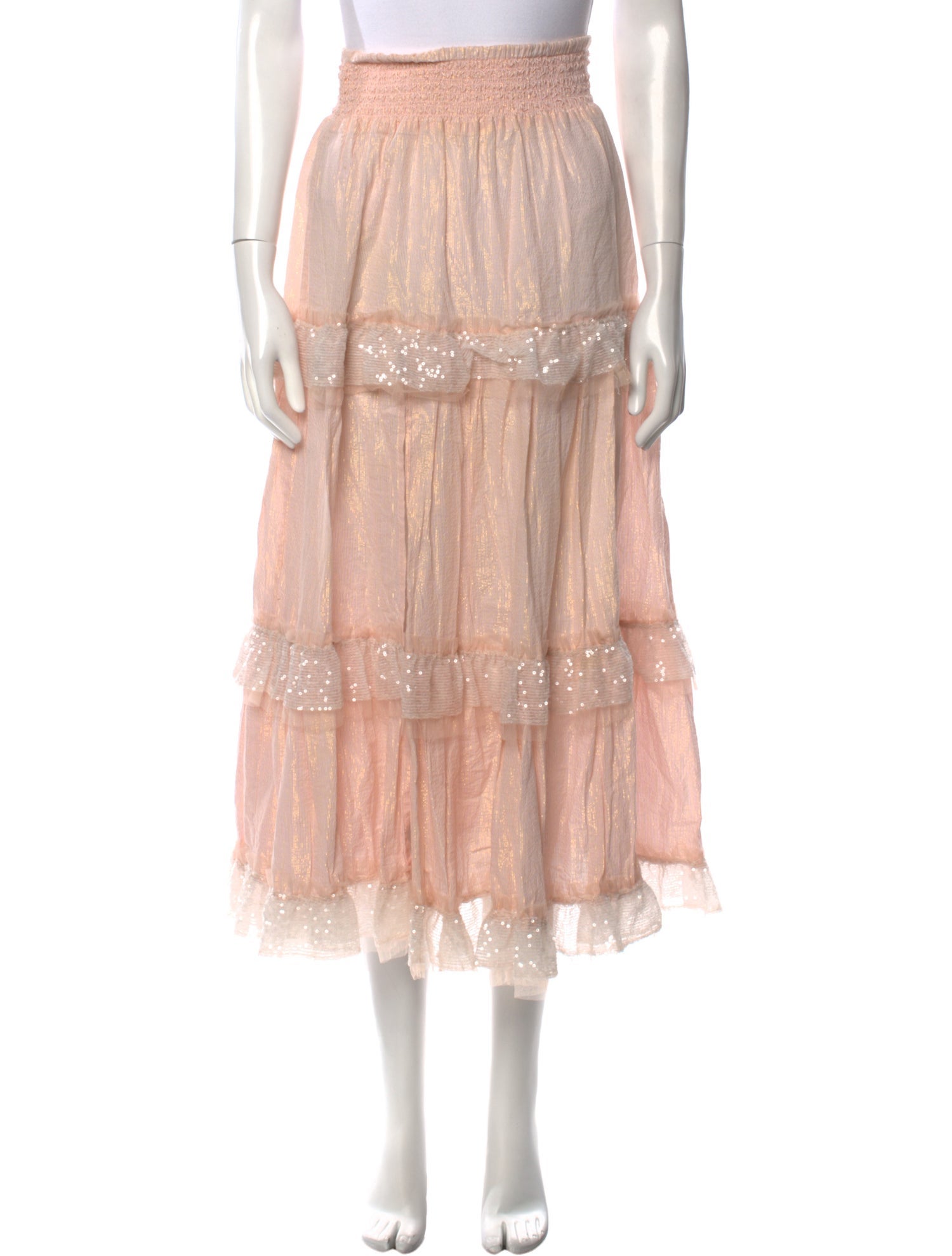 LoveShackFancy Glitter Accents Midi Length Skirt