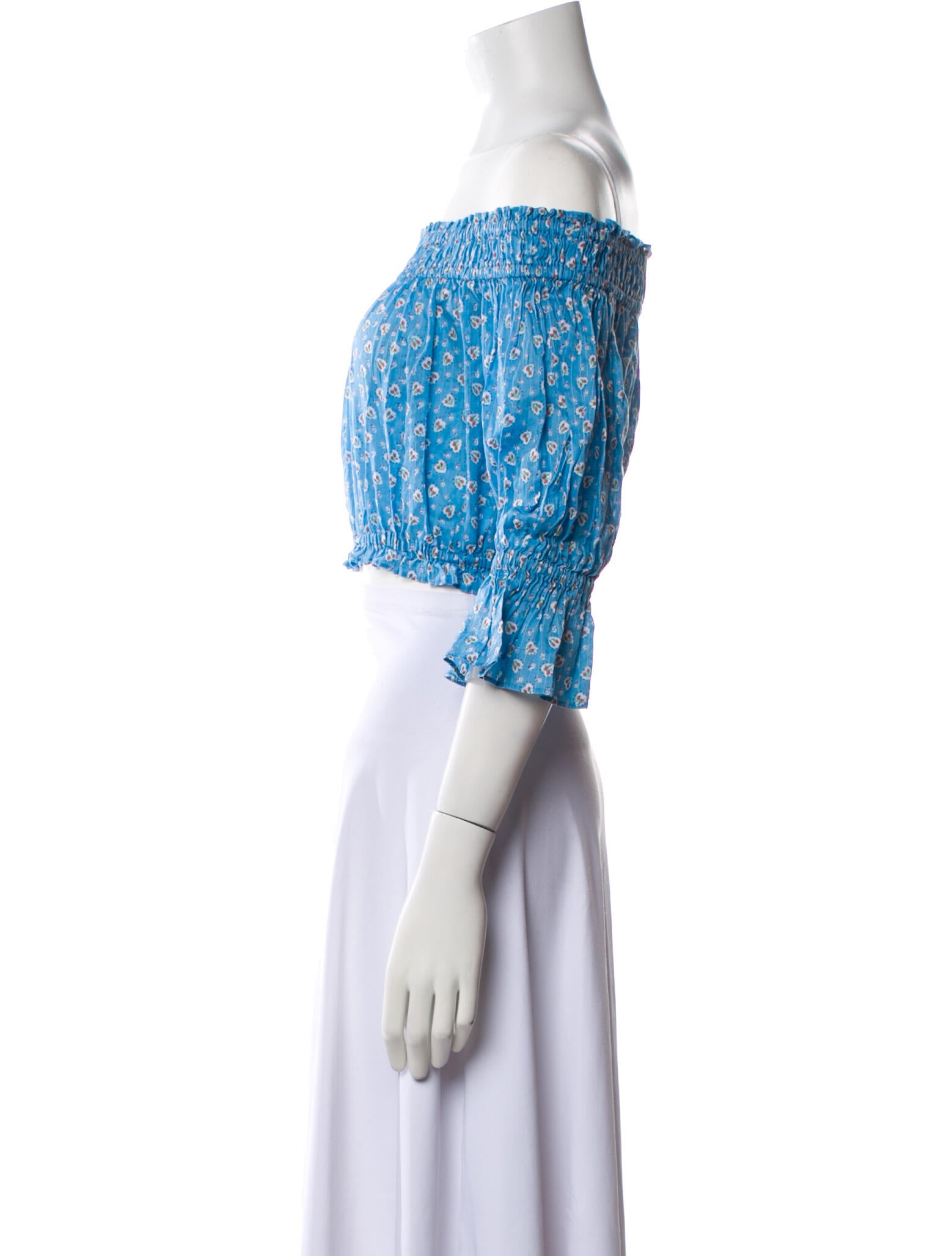 LoveShackFancy Printed Off-The-Shoulder Crop Top