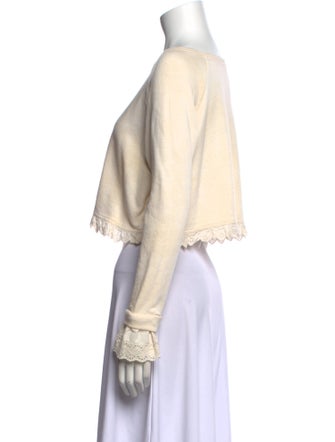 LoveShackFancy Scoop Neck Long Sleeve Crop Top