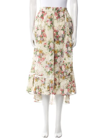LoveShackFancy Floral Print Midi Length Skirt