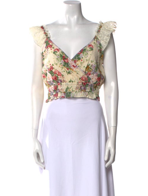 LoveShackFancy Floral Print V-Neck Crop Top