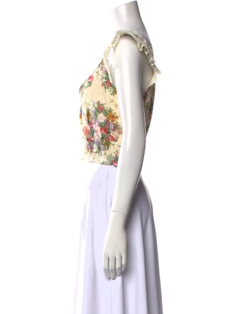 LoveShackFancy Floral Print V-Neck Crop Top