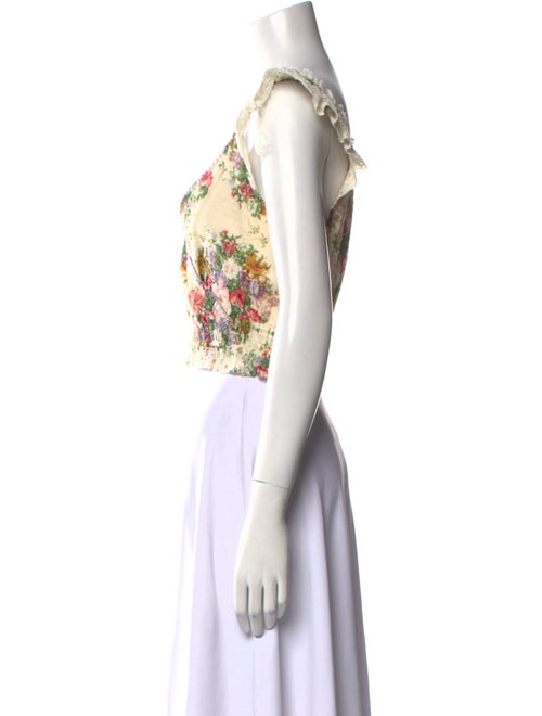 LoveShackFancy Floral Print V-Neck Crop Top