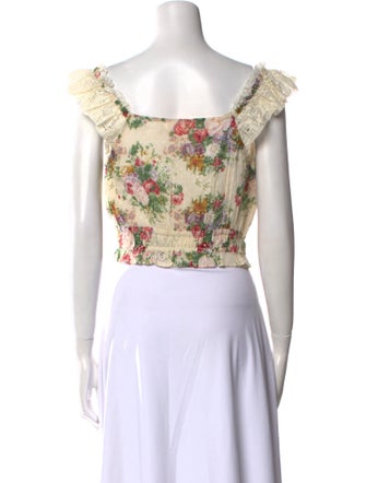 LoveShackFancy Floral Print V-Neck Crop Top