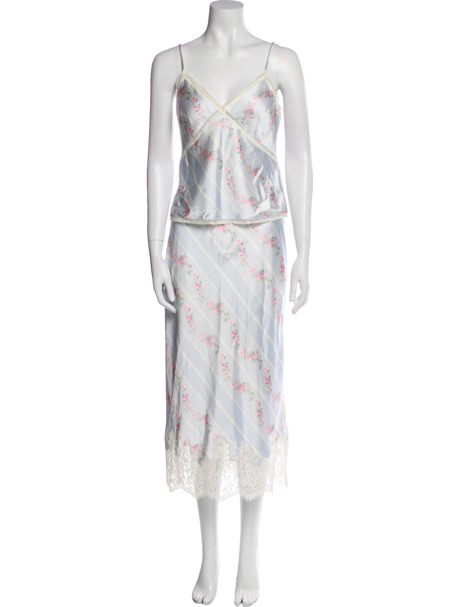 LoveShackFancy Floral Print Lace Trim Embellishment Lounge Set