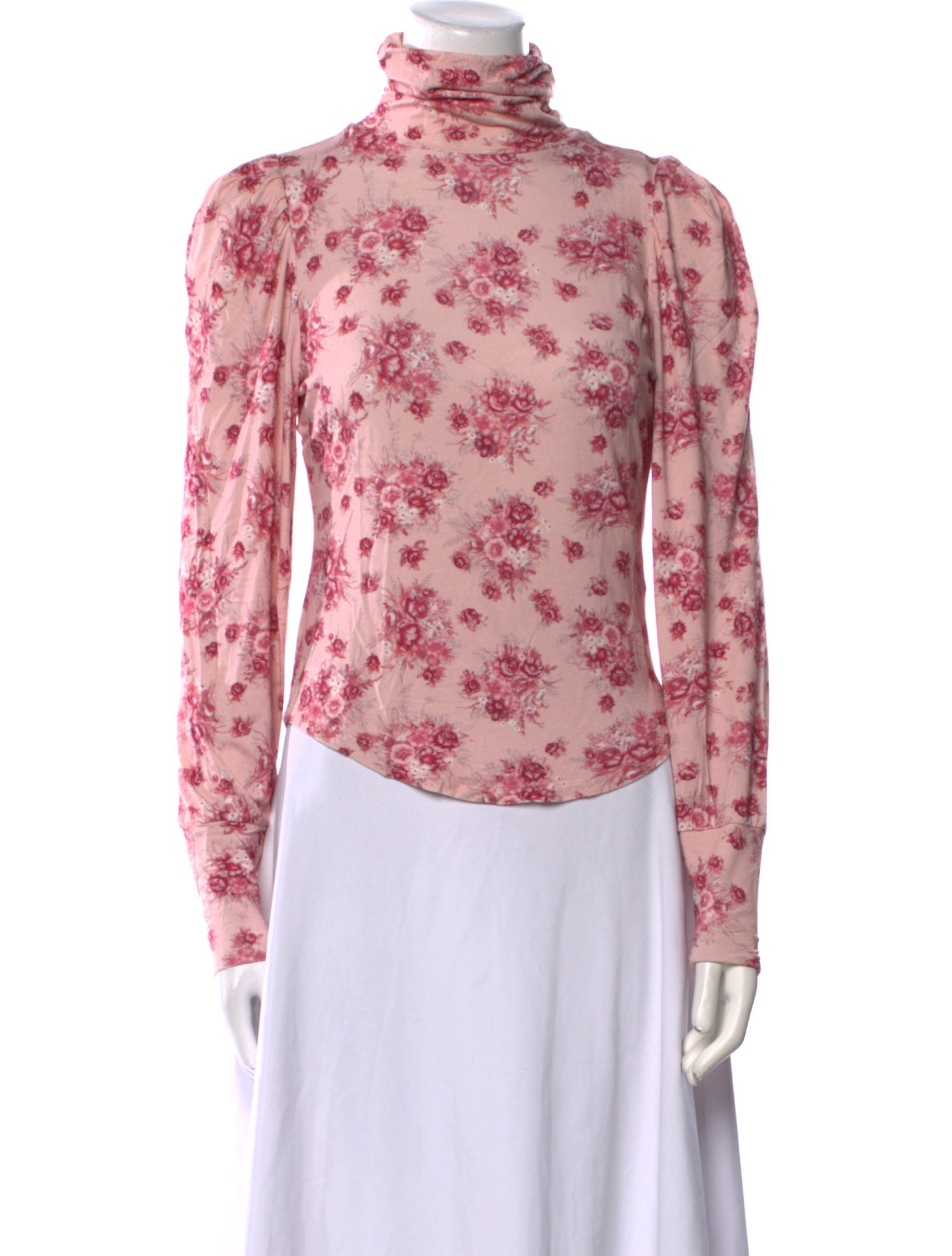 LoveShackFancy Floral Print Turtleneck Blouse