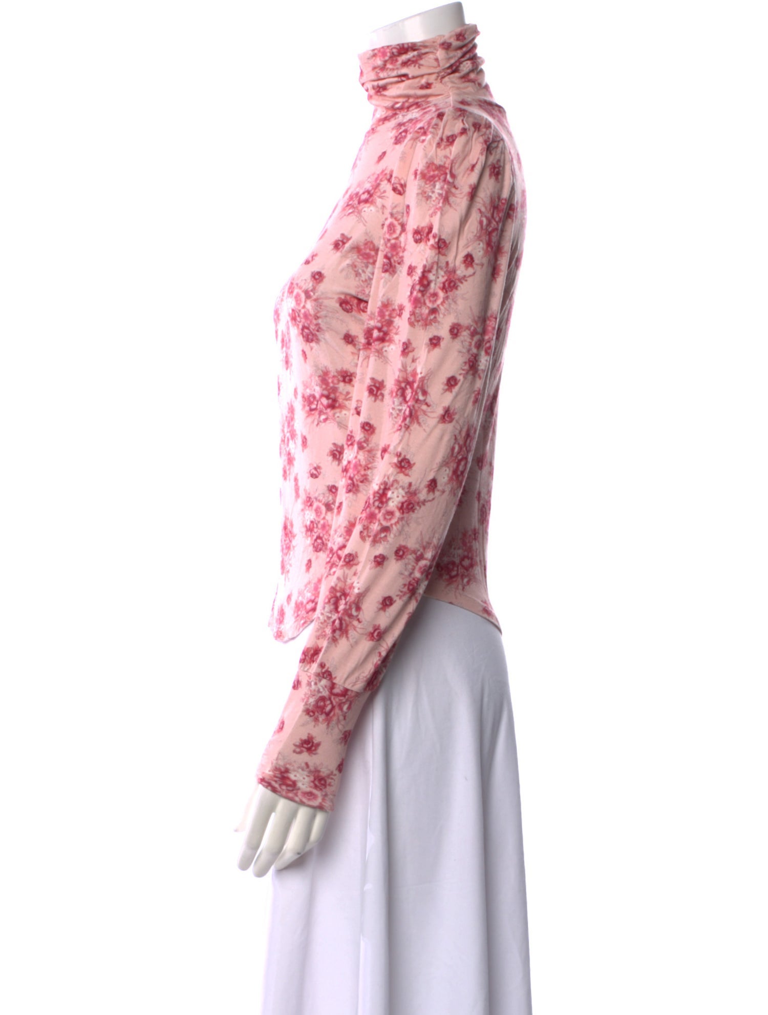 LoveShackFancy Floral Print Turtleneck Blouse