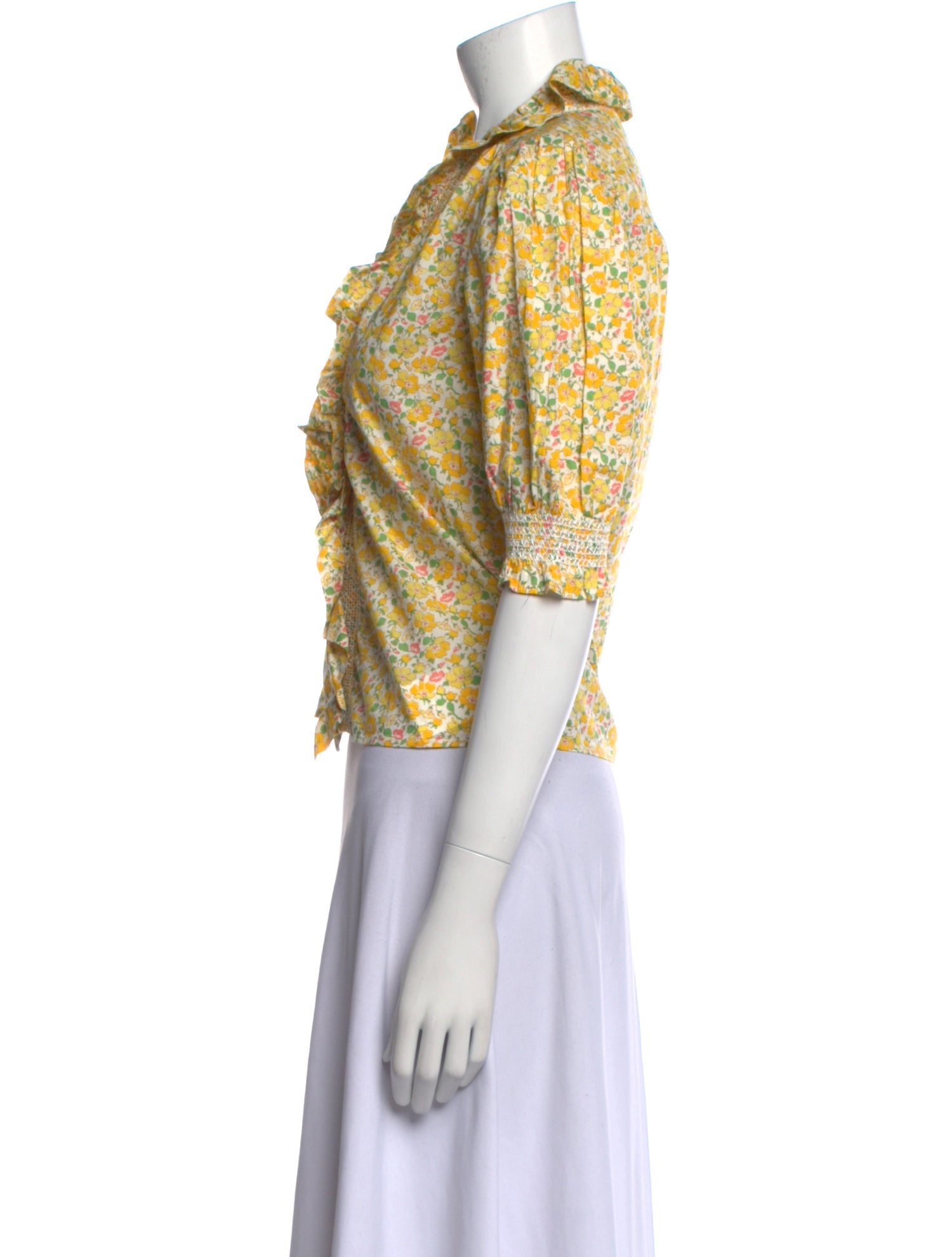 LoveShackFancy Floral Print V-Neck Crop Top