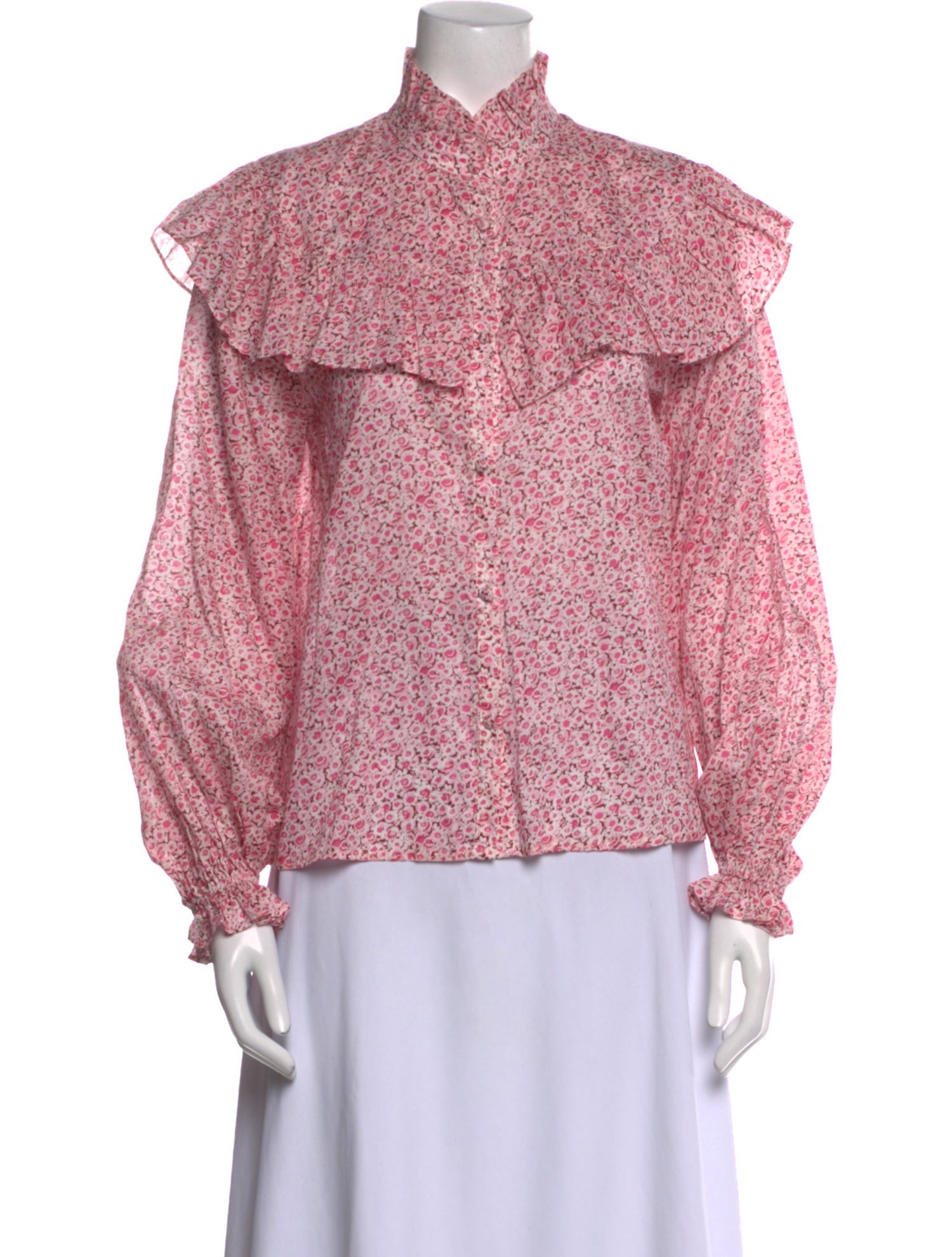 LoveShackFancy Floral Print Mock Neck Blouse