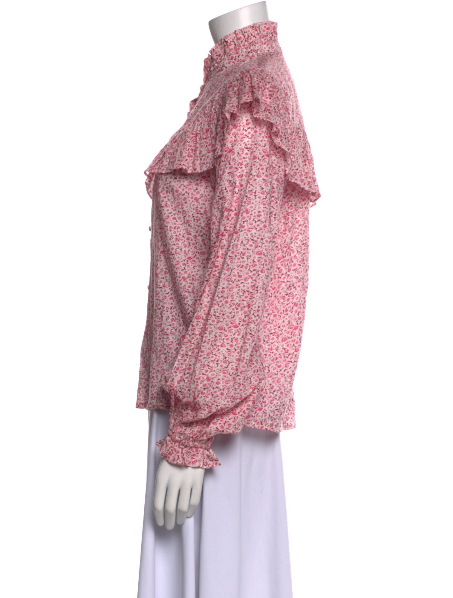 LoveShackFancy Floral Print Mock Neck Blouse