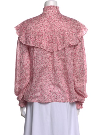 LoveShackFancy Floral Print Mock Neck Blouse