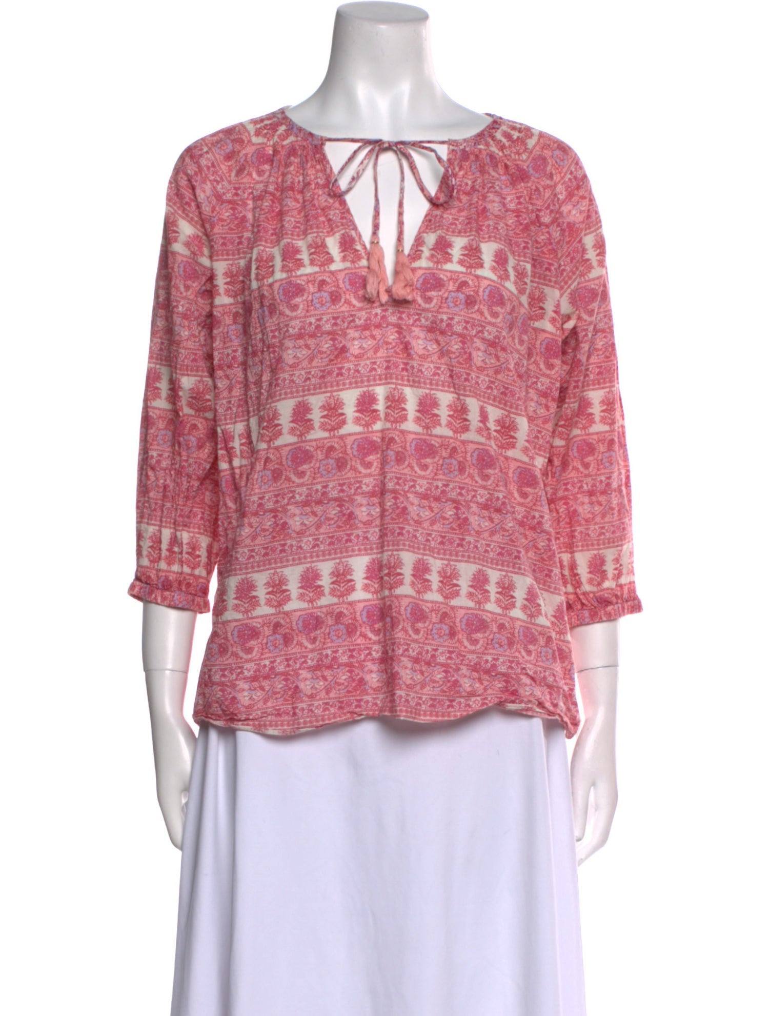 LoveShackFancy Printed Tie Neck Blouse