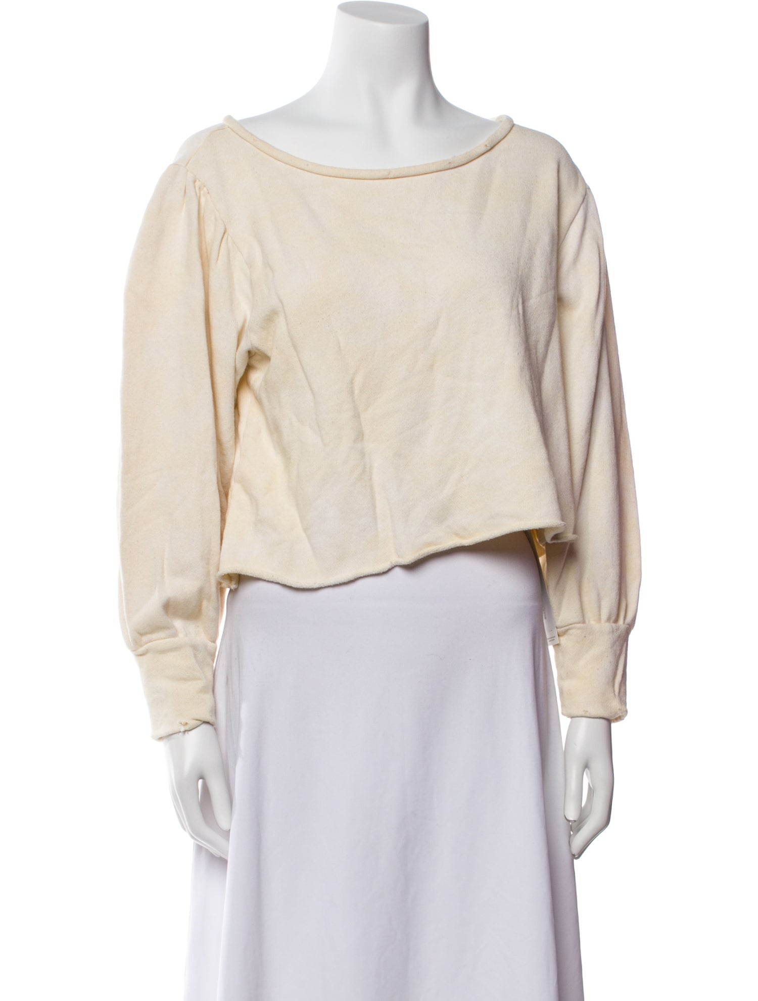 LoveShackFancy Scoop Neck Long Sleeve Crop Top