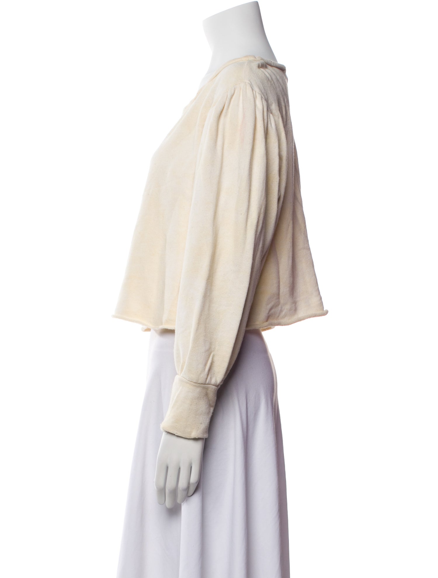 LoveShackFancy Scoop Neck Long Sleeve Crop Top