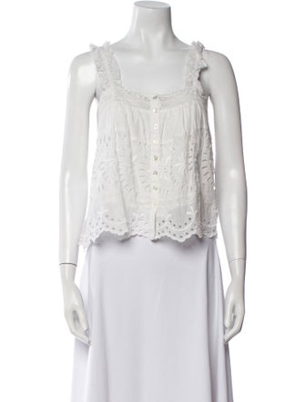 LoveShackFancy Square Neckline Sleeveless Crop Top