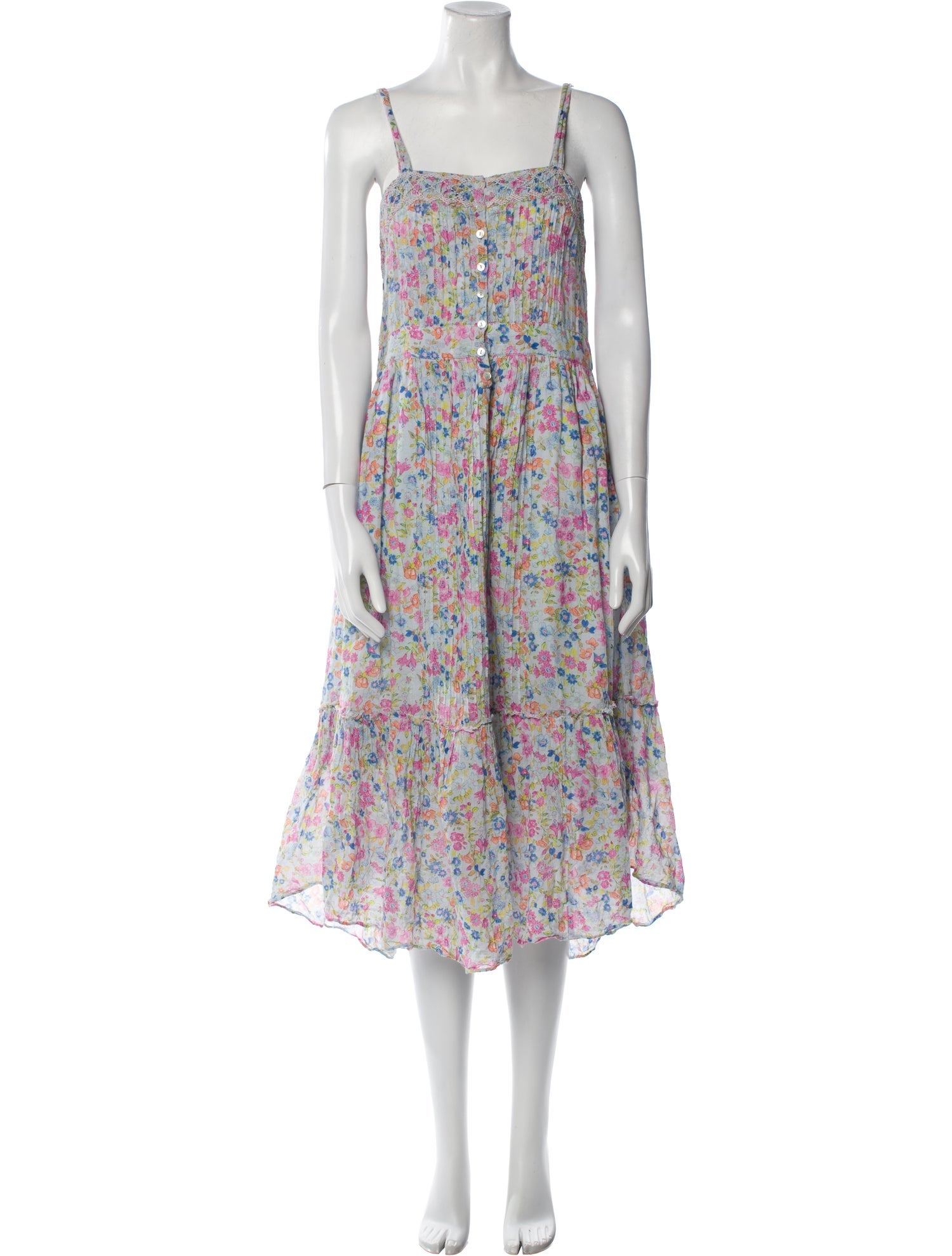 LoveShackFancy Floral Print Midi Length Dress