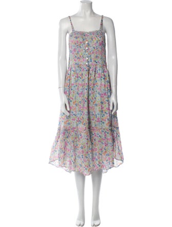 LoveShackFancy Floral Print Midi Length Dress