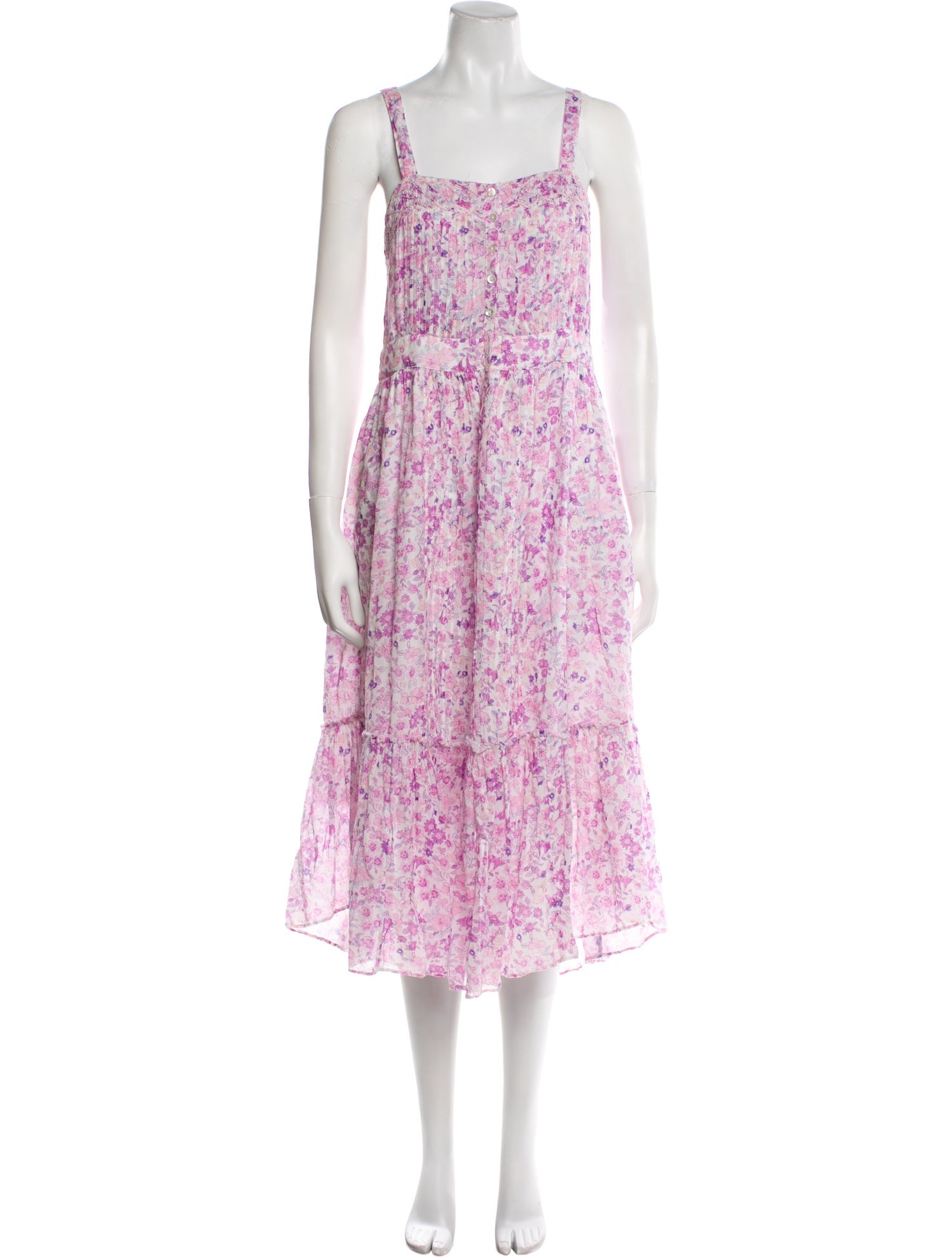 LoveShackFancy Floral Print Midi Length Dress
