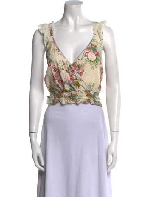 LoveShackFancy Floral Print V-Neck Crop Top