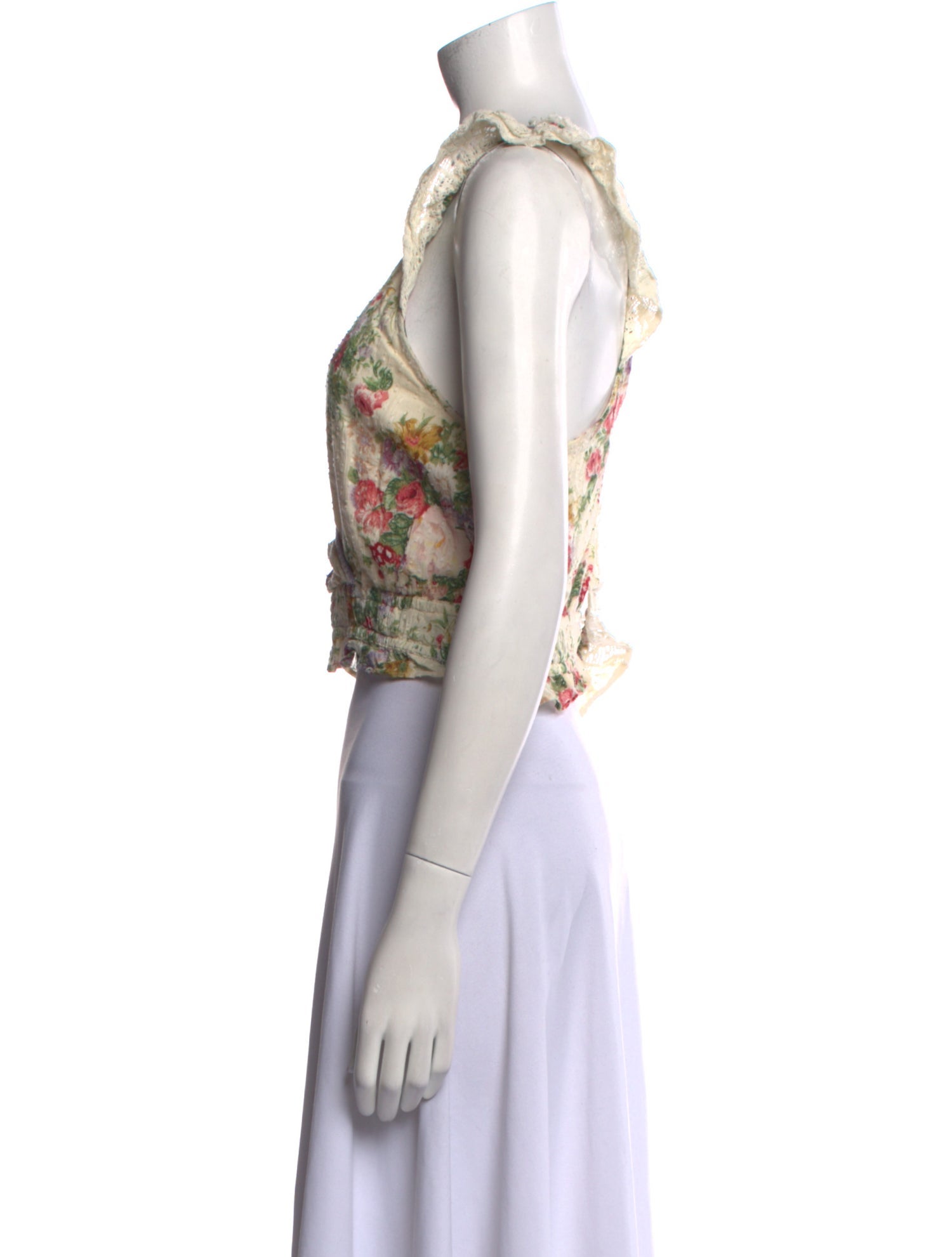 LoveShackFancy Floral Print V-Neck Crop Top